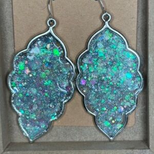 Shimmering Silver and Green Dangle Earrings